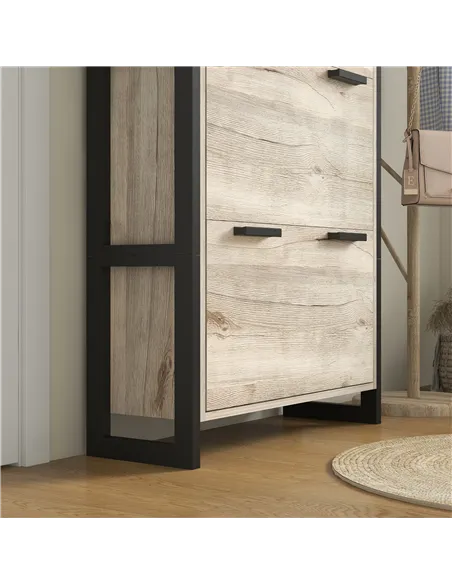 HOMCOM Shoe Storage Cabinet with 3 Flip Drawers Adjustable Shelf 18 Pairs Narrow Shoe Cupboard for Entryway Natural Wood-effect