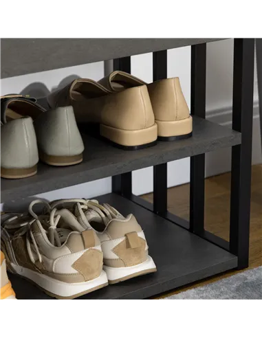 HOMCOM Shoe Storage with Seat, Upholstered Entryway Bench, Shoe Bench with 3 Open Shelves for Hallway, Grey