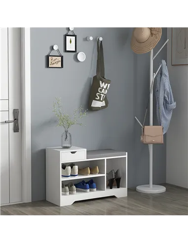 HOMCOM Multi-Compartment Shoe Bench, with Seat - White