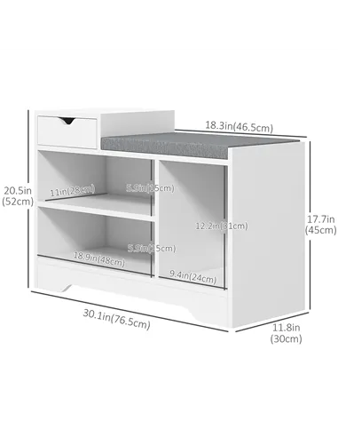 HOMCOM Multi-Compartment Shoe Bench, with Seat - White