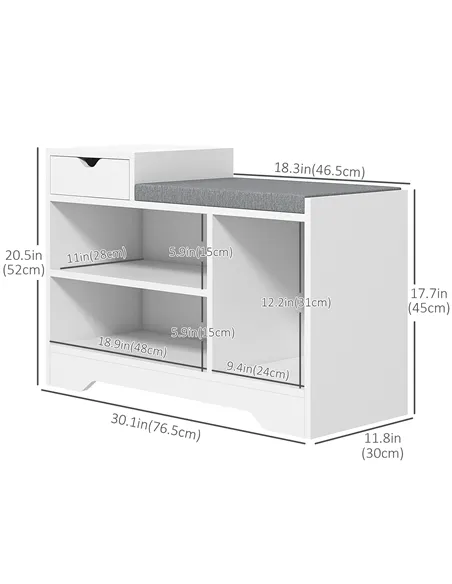 HOMCOM Multi-Compartment Shoe Bench, with Seat - White