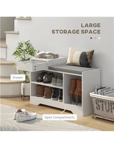 HOMCOM Multi-Compartment Shoe Bench, with Seat - White