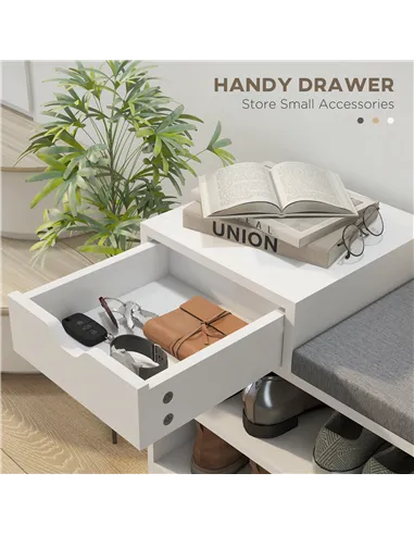 HOMCOM Multi-Compartment Shoe Bench, with Seat - White