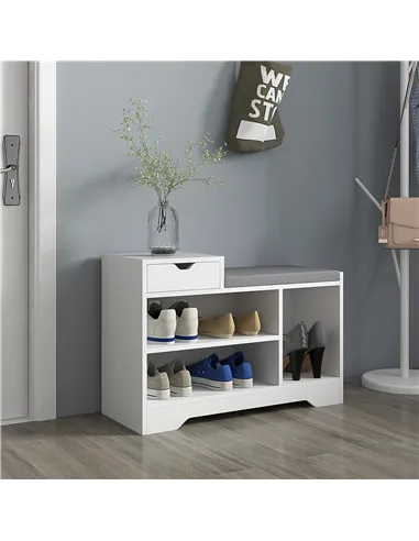 HOMCOM Multi-Compartment Shoe Bench, with Seat - White