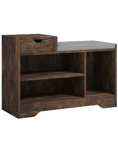 HOMCOM Multi-Compartment Shoe Bench, with Seat - Rustic Brown