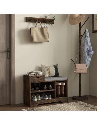 HOMCOM Multi-Compartment Shoe Bench, with Seat - Rustic Brown