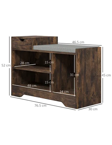 HOMCOM Multi-Compartment Shoe Bench, with Seat - Rustic Brown