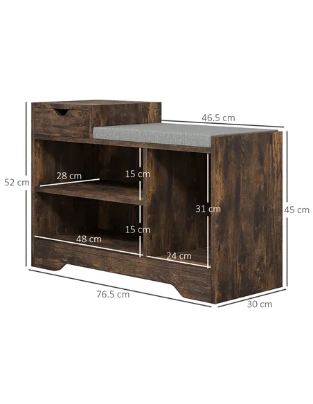HOMCOM Multi-Compartment Shoe Bench, with Seat - Rustic Brown
