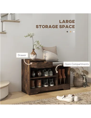 HOMCOM Multi-Compartment Shoe Bench, with Seat - Rustic Brown