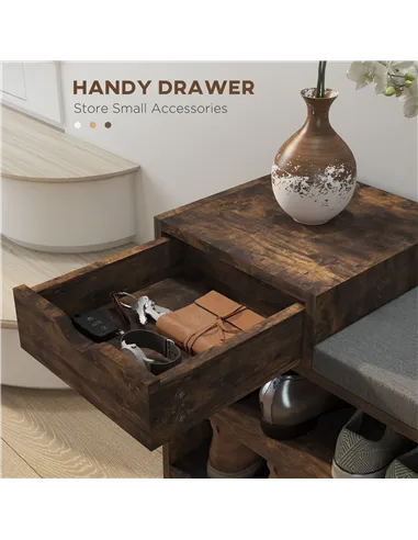 HOMCOM Multi-Compartment Shoe Bench, with Seat - Rustic Brown