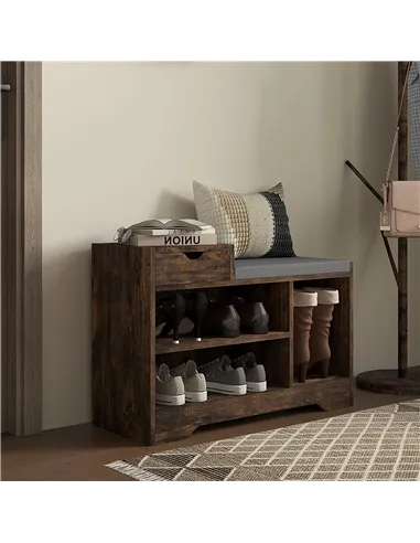 HOMCOM Multi-Compartment Shoe Bench, with Seat - Rustic Brown