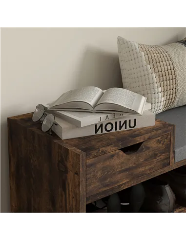 HOMCOM Multi-Compartment Shoe Bench, with Seat - Rustic Brown