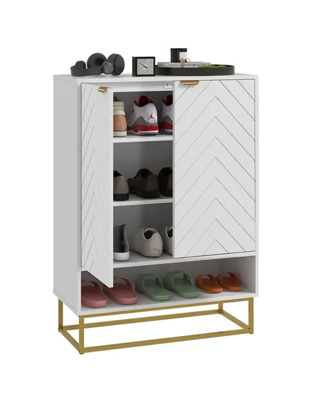 HOMCOM Shoe Storage Cabinet, Modern Shoe Cupboard with Open Shelf, Adjustable Shelf, 6 Vents, Shoe Rack for 12 Pairs of Shoes