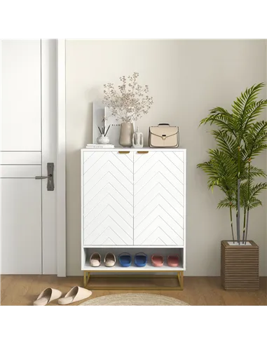 HOMCOM Shoe Storage Cabinet, Modern Shoe Cupboard with Open Shelf, Adjustable Shelf, 6 Vents, Shoe Rack for 12 Pairs of Shoes