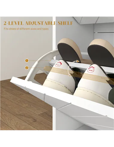 HOMCOM 12 Shoe Storage Cabinet, with Chevron Indents and Gold Tone Accents - White