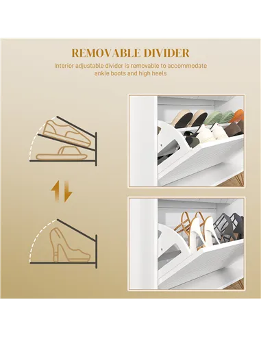 HOMCOM 12 Shoe Storage Cabinet, with Chevron Indents and Gold Tone Accents - White