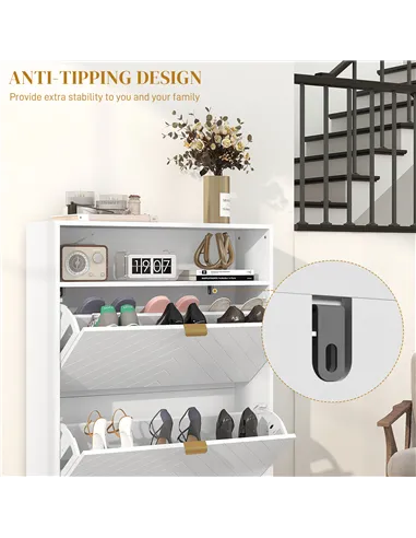 HOMCOM 12 Shoe Storage Cabinet, with Chevron Indents and Gold Tone Accents - White