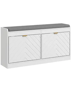 HOMCOM Shoe Storage with Seat, Upholstered Entryway Bench, Shoe Bench with 2 Flip Drawers and 2 Vents for 8 Pairs of Shoes