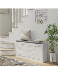 HOMCOM Shoe Storage with Seat, Upholstered Entryway Bench, Shoe Bench with 2 Flip Drawers and 2 Vents for 8 Pairs of Shoes 2