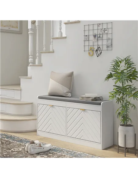 HOMCOM Shoe Storage with Seat, Upholstered Entryway Bench, Shoe Bench with 2 Flip Drawers and 2 Vents for 8 Pairs of Shoes