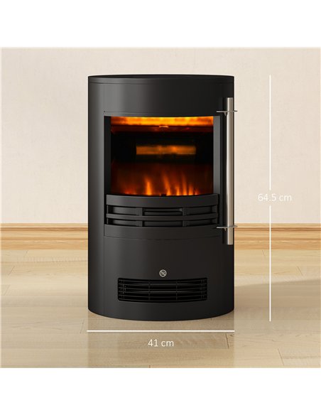 HOMCOM 1000W/2000W Freestanding Electric Fireplace, Indoor Heater Fire Stove with Log Burner Effect Flame, Thermostat Control