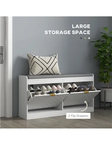 HOMCOM Shoe Storage with Seat, Upholstered Entryway Bench, Shoe Bench with 2 Flip Drawers and 2 Vents for 8 Pairs of Shoes