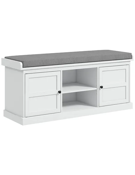 HOMCOM Multi-Compartment Shoe Storage Bench, with Top Cushion - White/Grey