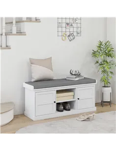 HOMCOM Multi-Compartment Shoe Storage Bench, with Top Cushion - White/Grey 2
