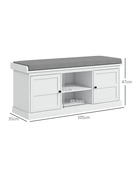 HOMCOM Multi-Compartment Shoe Storage Bench, with Top Cushion - White/Grey