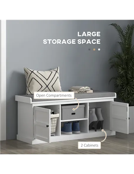 HOMCOM Multi-Compartment Shoe Storage Bench, with Top Cushion - White/Grey