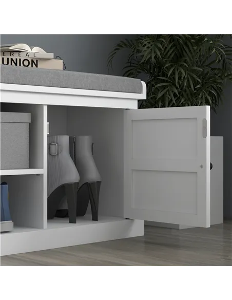 HOMCOM Multi-Compartment Shoe Storage Bench, with Top Cushion - White/Grey