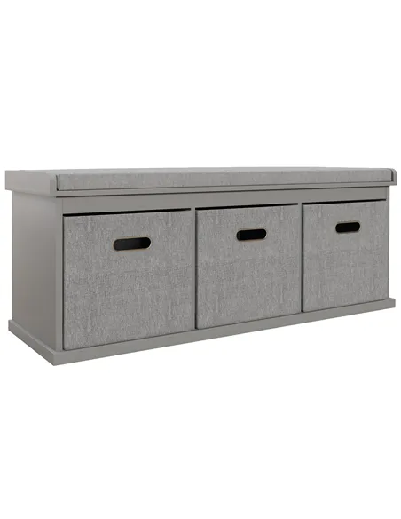 HOMCOM Three-Drawer Shoe Storage Bench, with Padded Top Seat - Grey