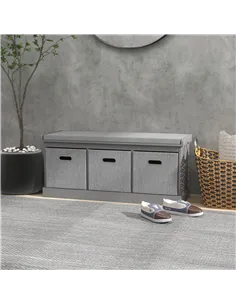 HOMCOM Three-Drawer Shoe Storage Bench, with Padded Top Seat - Grey 2