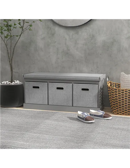 HOMCOM Three-Drawer Shoe Storage Bench, with Padded Top Seat - Grey