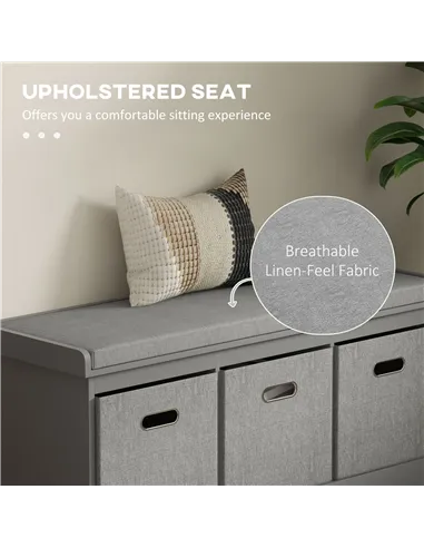 HOMCOM Three-Drawer Shoe Storage Bench, with Padded Top Seat - Grey