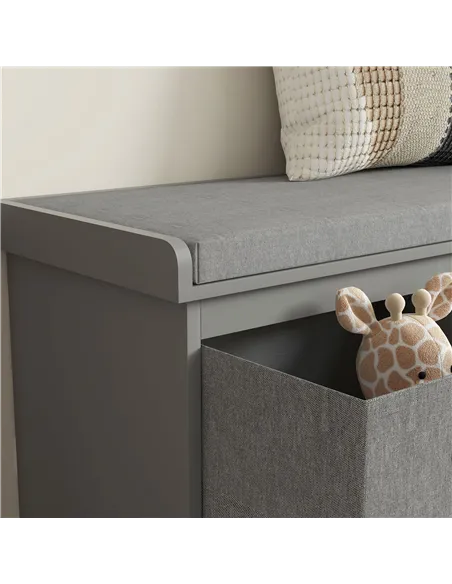 HOMCOM Three-Drawer Shoe Storage Bench, with Padded Top Seat - Grey