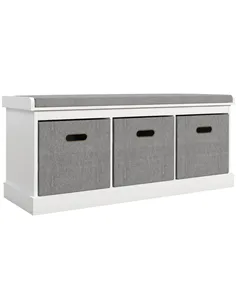 HOMCOM Three-Drawer Shoe Storage Bench, with Padded Top Seat - White
