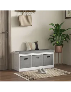 HOMCOM Three-Drawer Shoe Storage Bench, with Padded Top Seat - White 2