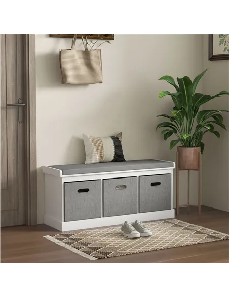 HOMCOM Three-Drawer Shoe Storage Bench, with Padded Top Seat - White