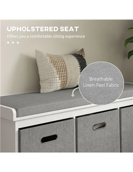 HOMCOM Three-Drawer Shoe Storage Bench, with Padded Top Seat - White