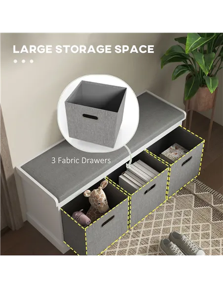 HOMCOM Three-Drawer Shoe Storage Bench, with Padded Top Seat - White