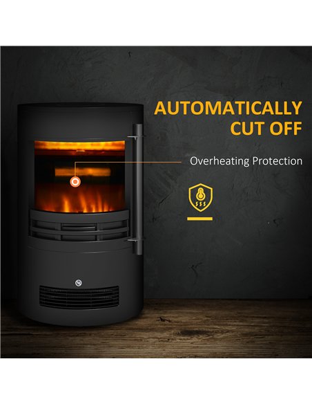 HOMCOM 1000W/2000W Freestanding Electric Fireplace, Indoor Heater Fire Stove with Log Burner Effect Flame, Thermostat Control