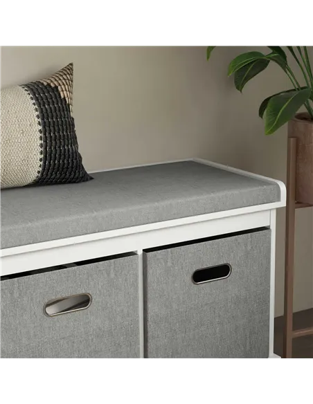 HOMCOM Three-Drawer Shoe Storage Bench, with Padded Top Seat - White