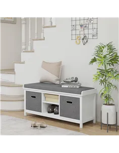 HOMCOM Shoe Storage Bench, with Cushion Seat - White/Grey 2