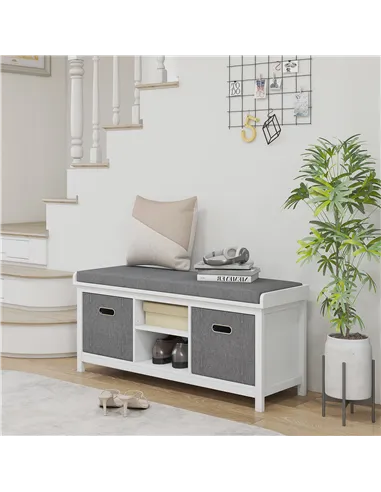 HOMCOM Shoe Storage Bench, with Cushion Seat - White/Grey