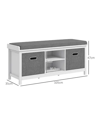 HOMCOM Shoe Storage Bench, with Cushion Seat - White/Grey