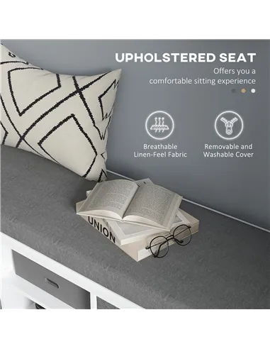 HOMCOM Shoe Storage Bench, with Cushion Seat - White/Grey