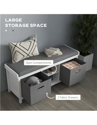 HOMCOM Shoe Storage Bench, with Cushion Seat - White/Grey