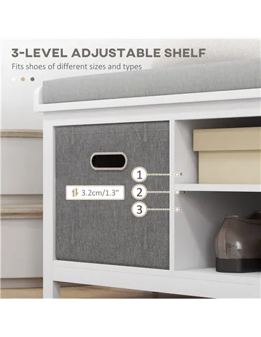 HOMCOM Shoe Storage Bench, with Cushion Seat - White/Grey