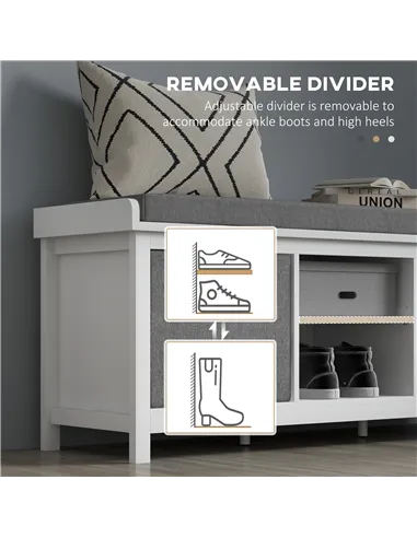 HOMCOM Shoe Storage Bench, with Cushion Seat - White/Grey